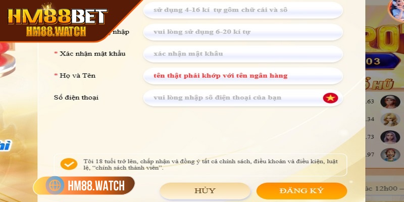 Điền thông tin đăng ký HM88 theo biểu mẫu